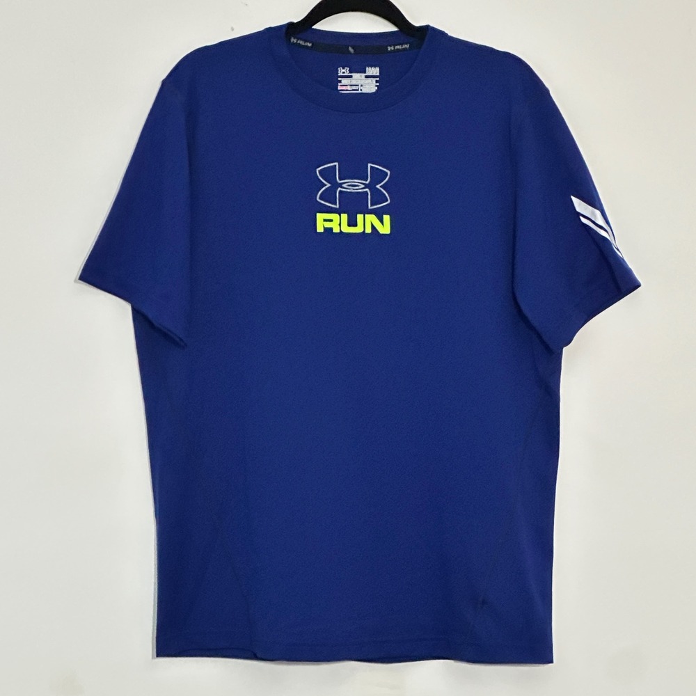 Under Armour HeatGear Run MensShirt Large Blue Short Sleeve Training Gorpcore